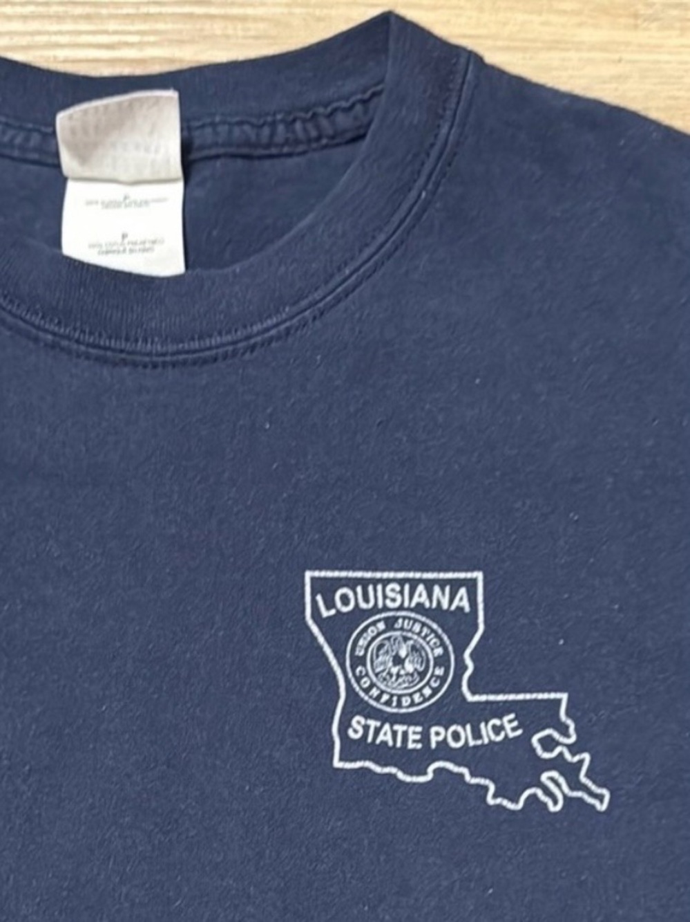 Vintage Louisiana State Police Graphic T-Shirt Size Small Navy Blue Gildan USA